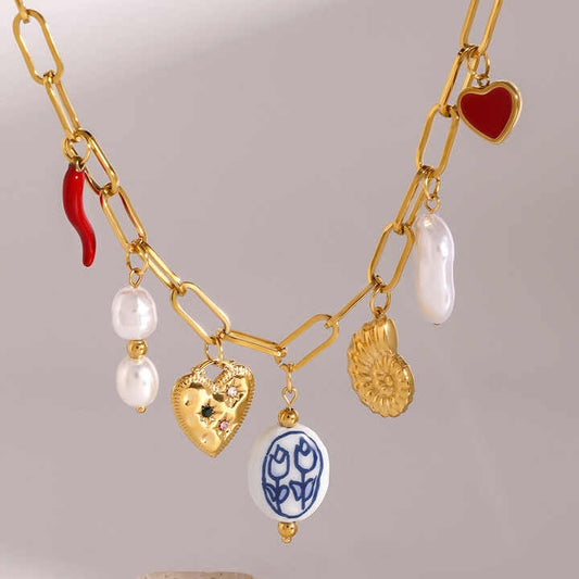 Copacabana Collier breloques dorées multiformes en acier inoxydable tendance