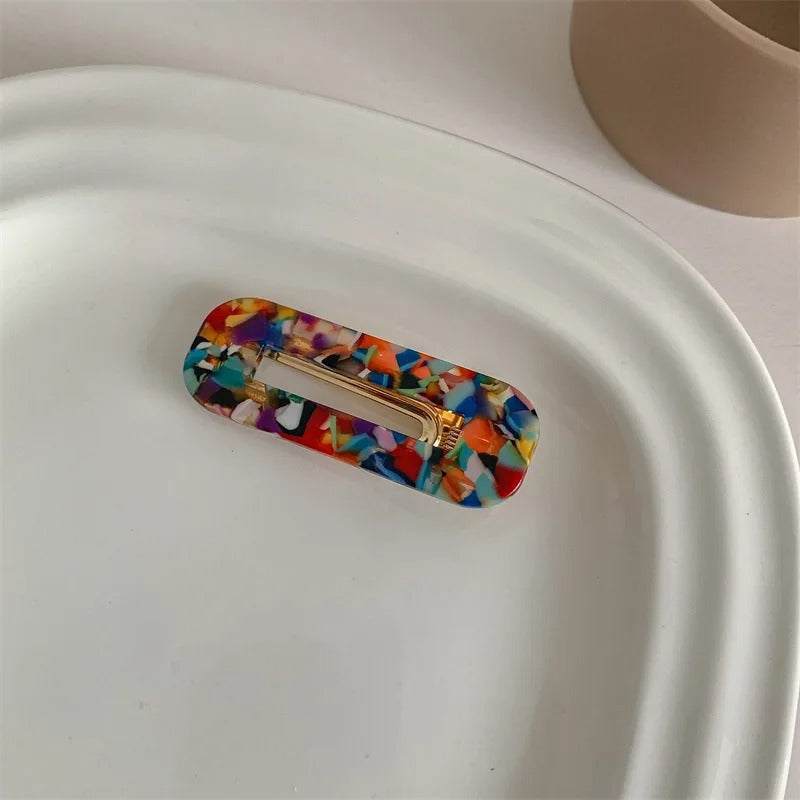 Rectangle Barrette à cheveux en acétate colorée