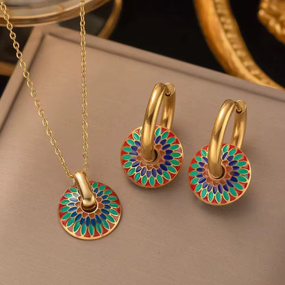 Ethnie collier et boucles d’oreilles en mosaïque émaillée