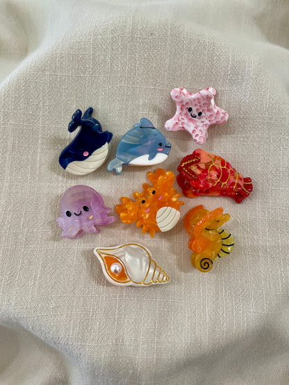 Animaux de la Mer Mini Pinces à cheveux en acétates colorés