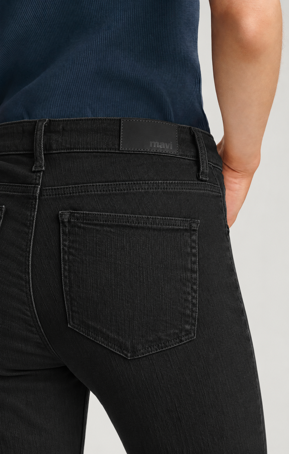 Jeans noir coton - taille haute en coton extensible