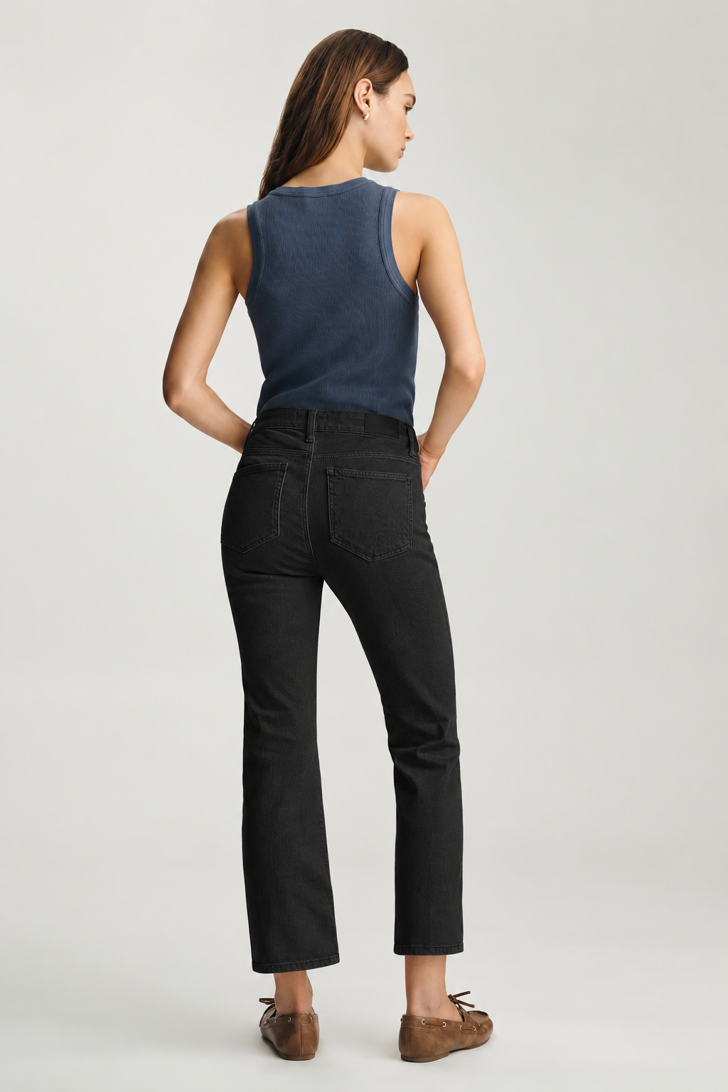 Jeans noir coton - taille haute en coton extensible