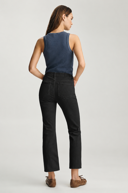Jeans noir coton - taille haute en coton extensible