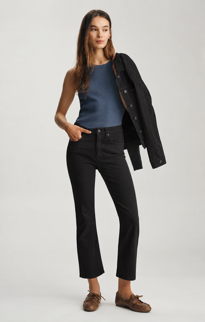 Jeans noir coton - taille haute en coton extensible