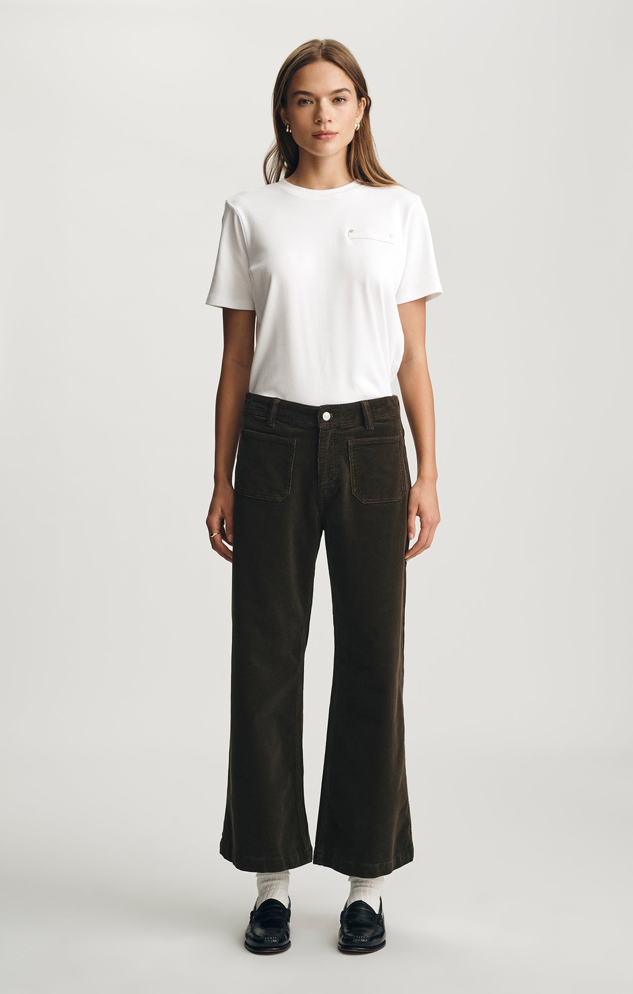 Paloma Vert Kaki - Pantalon corduroy taille haute jambe large