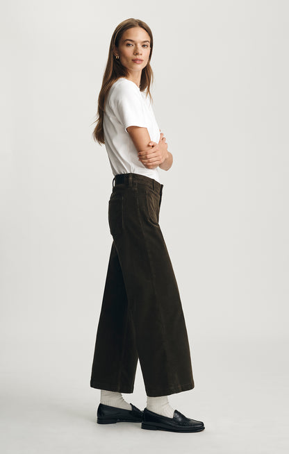 Paloma Vert Kaki - Pantalon corduroy taille haute jambe large