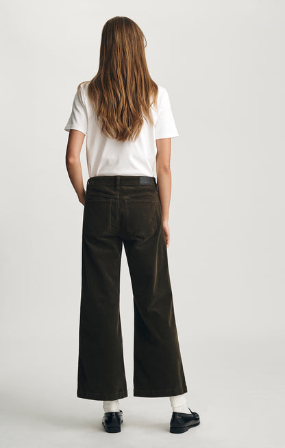 Paloma Vert Kaki - Pantalon corduroy taille haute jambe large