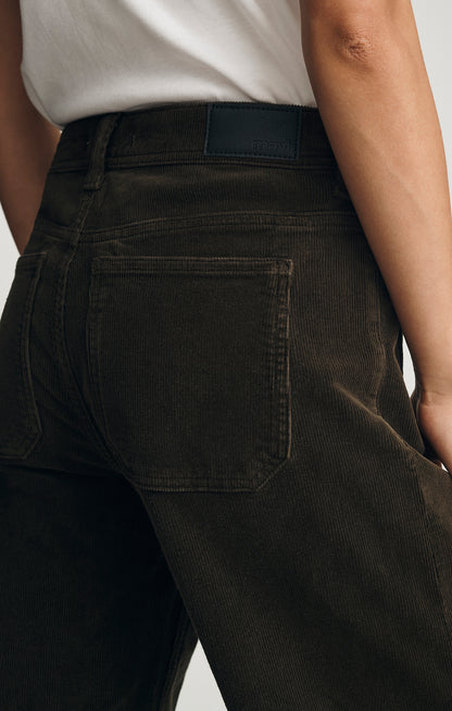 Paloma Vert Kaki - Pantalon corduroy taille haute jambe large