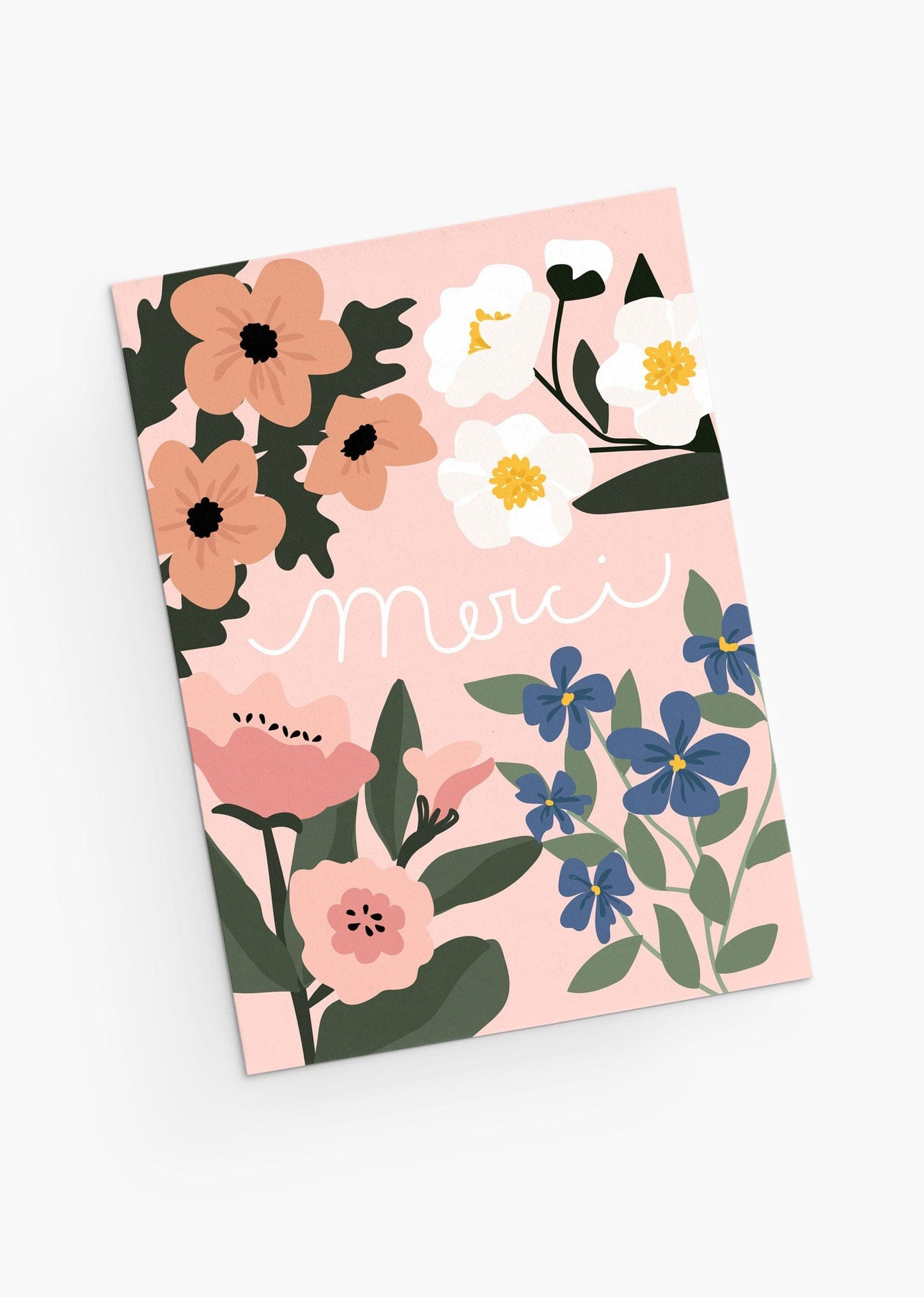 Merci floral fond rose Carte de voeux