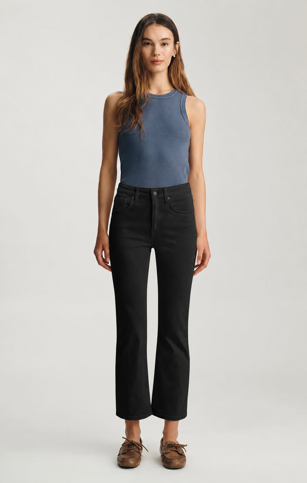 Jeans noir coton - taille haute en coton extensible