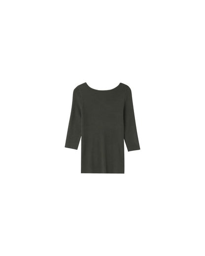 Pull côtelé en viscose couleur kaki manches 3/4