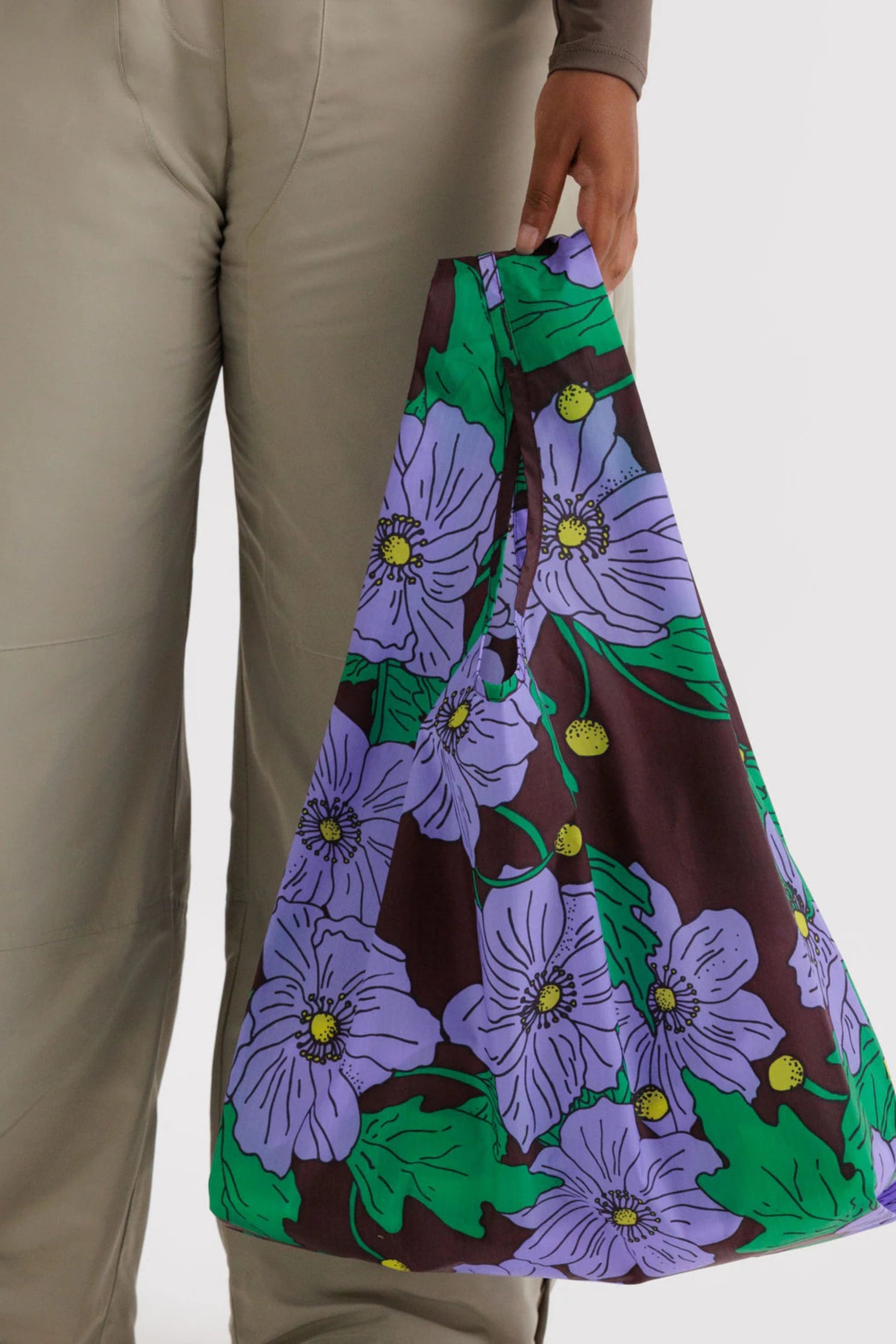 Sac réutilisable Coquelicots porté à la main, grande taille, motif floral.