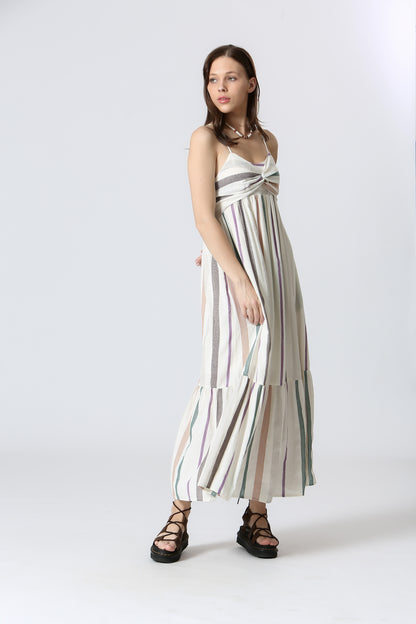 Léonie Beige - Robe bohème longue coton