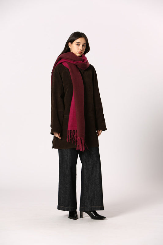Eloise Rouge bordeaux - Longue écharpe chaude avec franges