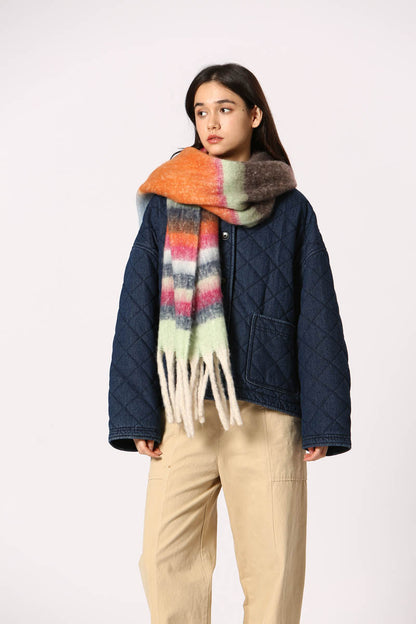 Edna Orange - Longue écharpe à franges chaude et douce