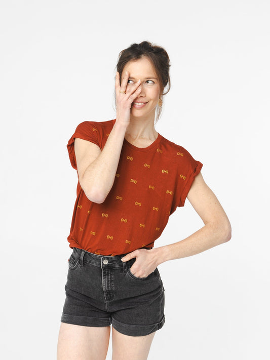 Lisbonne Bordeau Noeud T-shirt décontractée en Rayonne