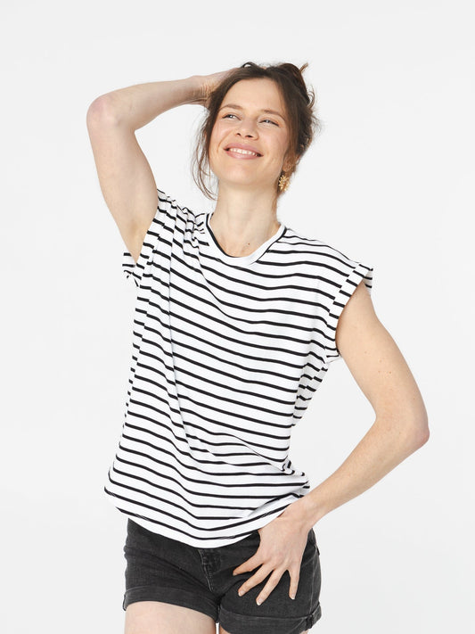 Lisbonne Marinière Noir T-shirt décontractée en Rayonne