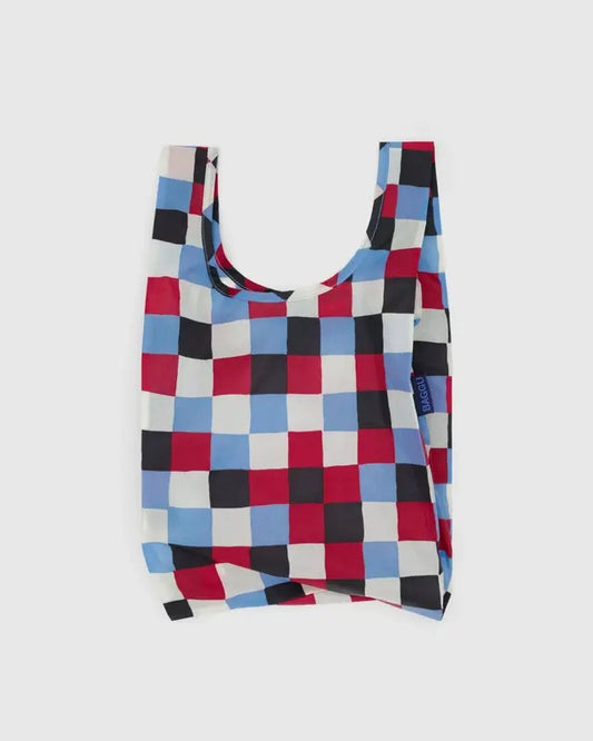 Vue ouverte du Baby Baggu – imprimé damier graphique