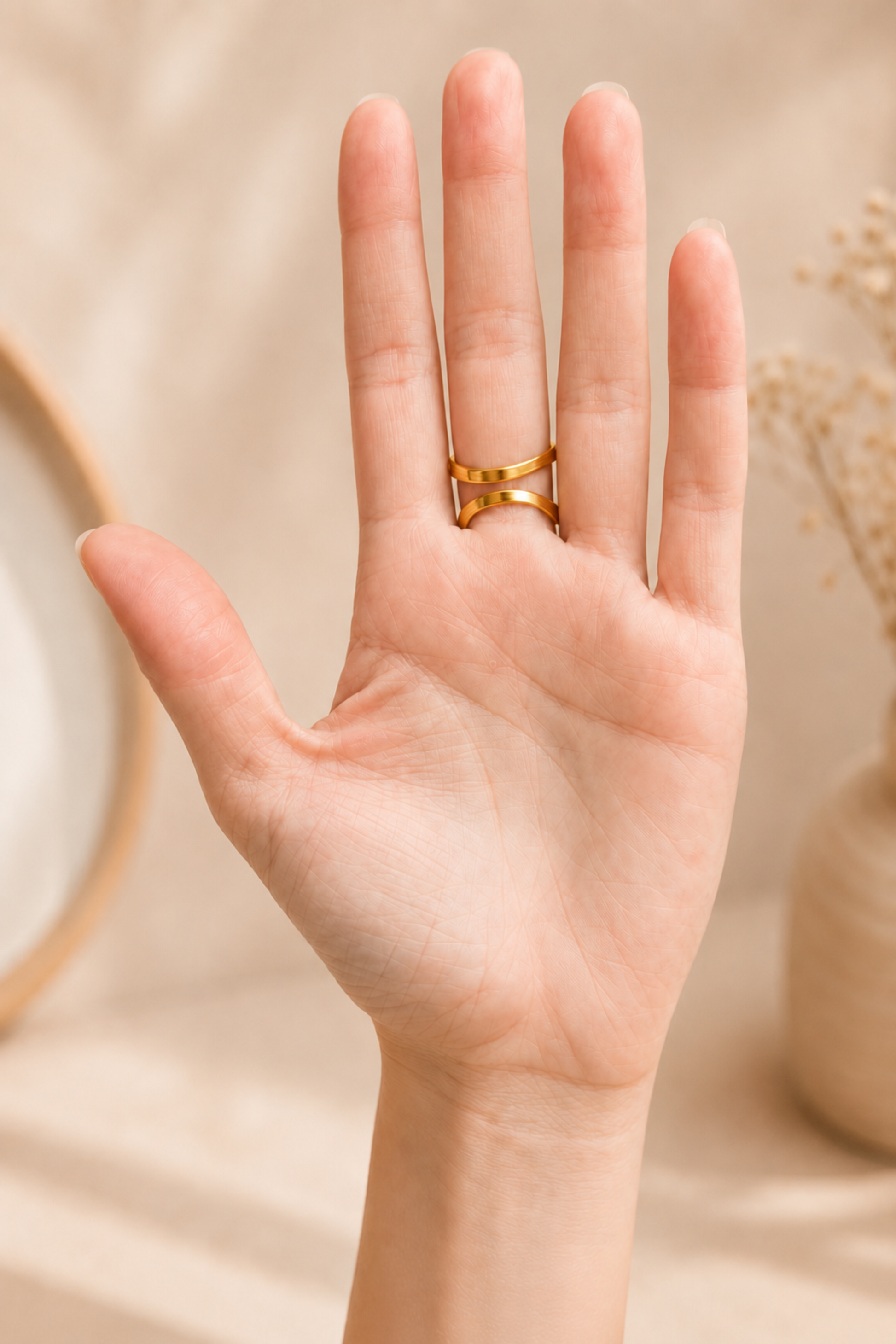 Vue intérieure de la bague Anna or ajustable, en acier inoxydable plaqué or avec finition lisse.