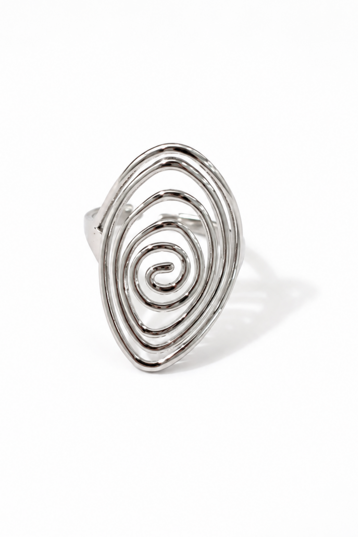 Bague spirale argentée ajustable au design artistique minimaliste