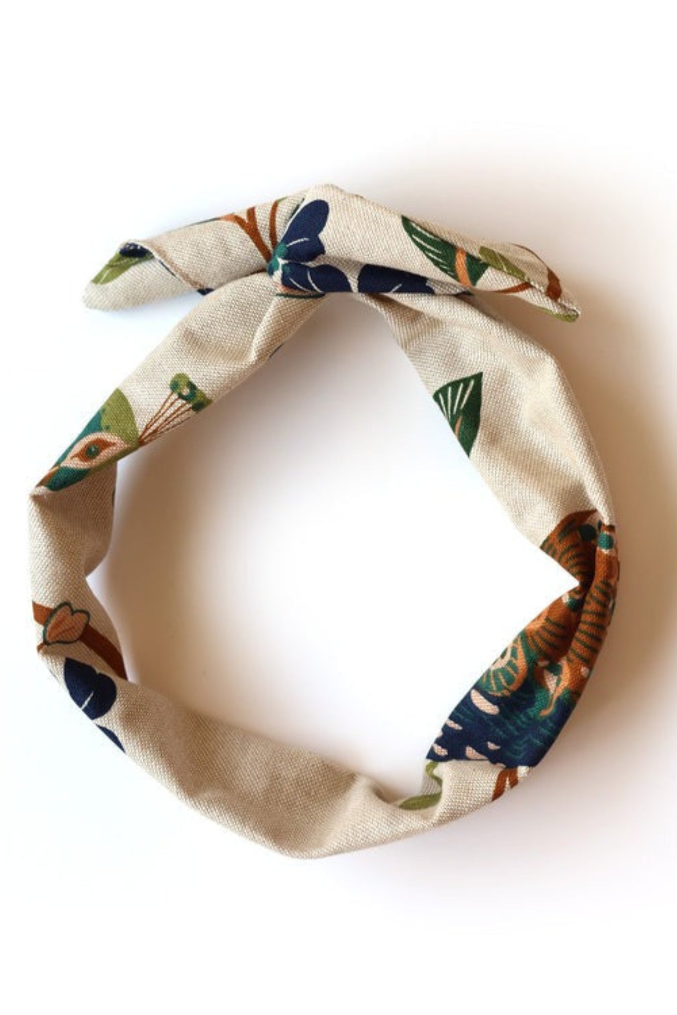 Bandeau à torsader en coton motif floral paon