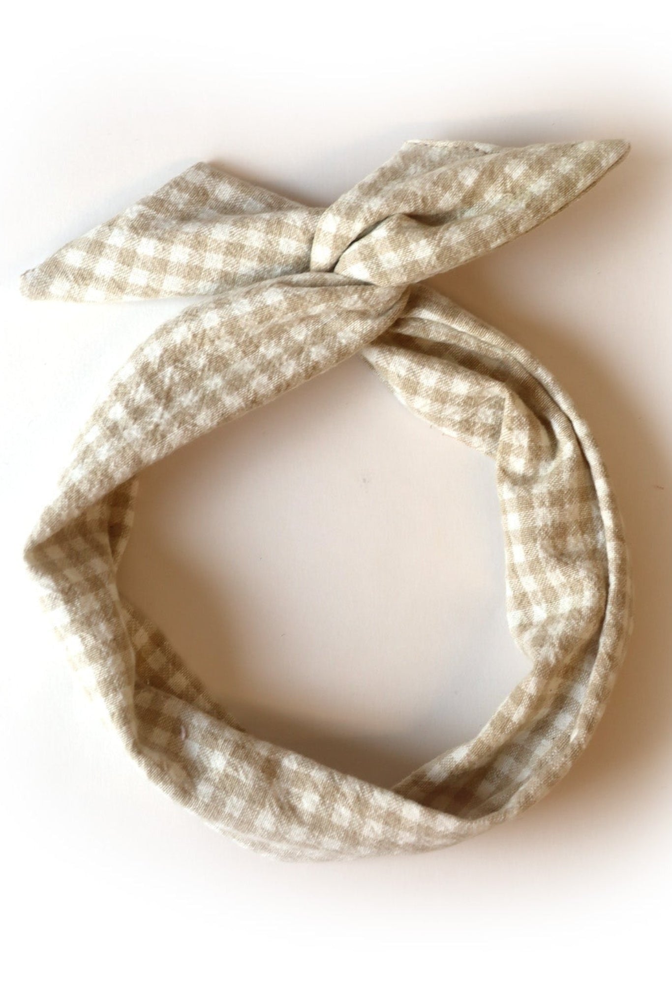 Bandeau à torsader en coton motif vichy beige