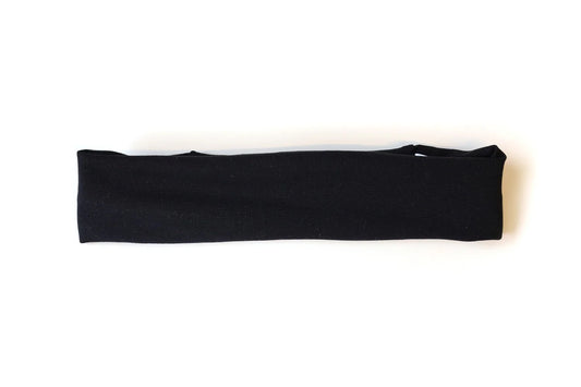 bandeau plat noir en tissu technique wicking, vu à plat