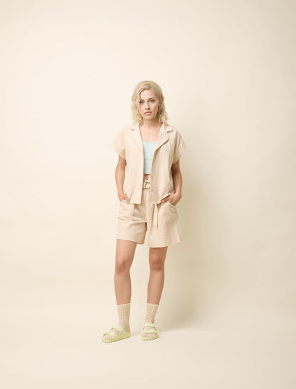 Matcha Ecru - Bermuda en coton avec ceinture