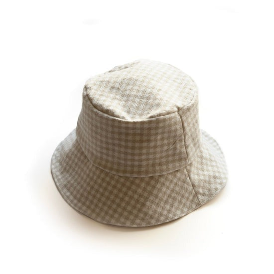 Chapeau réversible vichy et fleurs pastels en coton et Lin