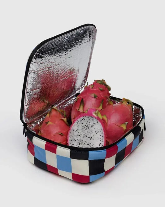 Boîte à lunch isotherme Damier peint – Vue ouverte avec intérieur aluminium sans BPA
