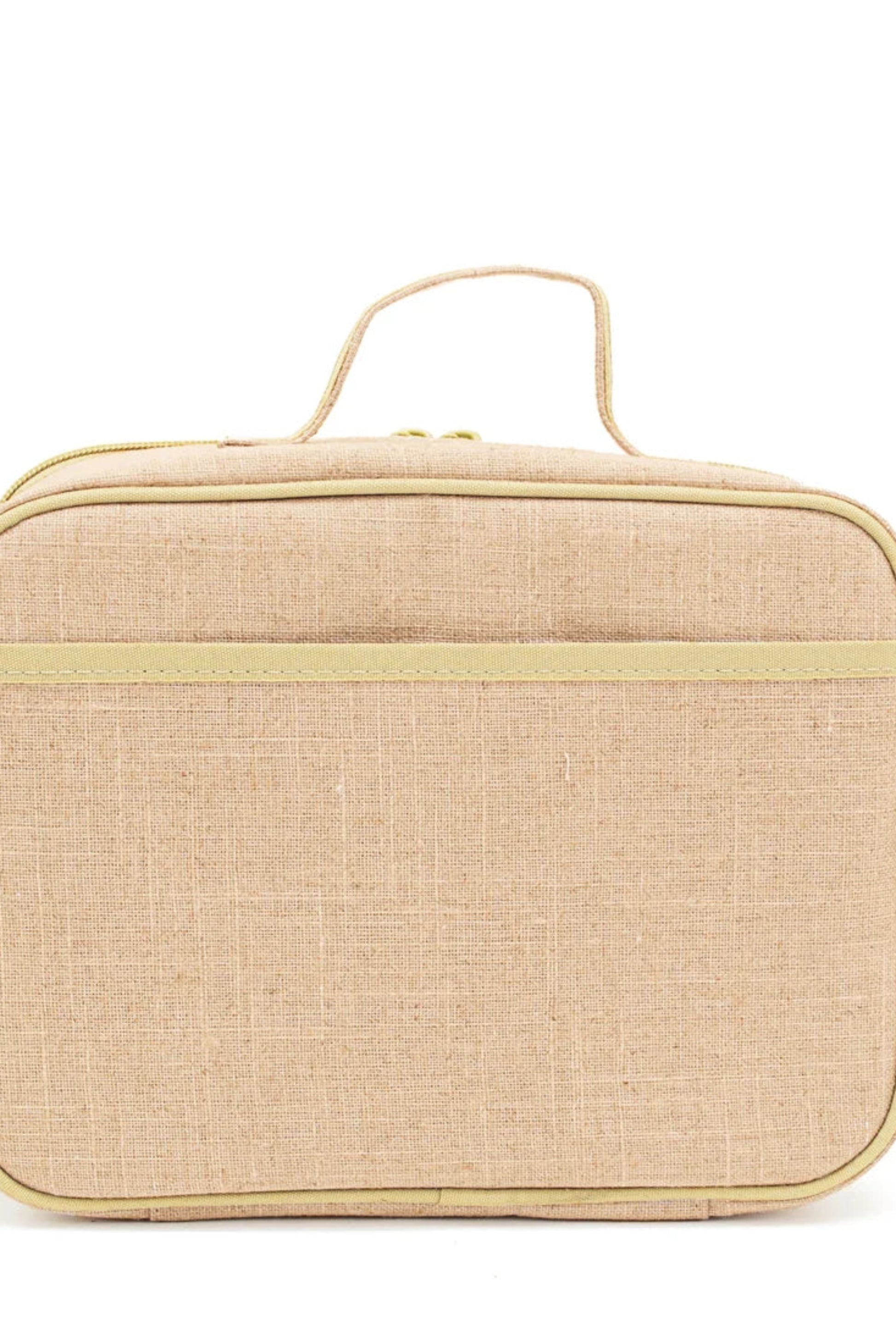 Vue arrière de la boîte à lunch SoYoung beige avec poche extérieure pour couverts et petits accessoires.