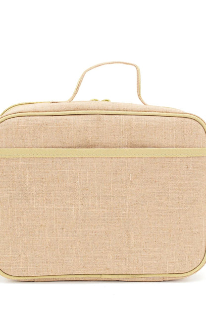 Vue arrière de la boîte à lunch SoYoung beige avec poche extérieure pour couverts et petits accessoires.