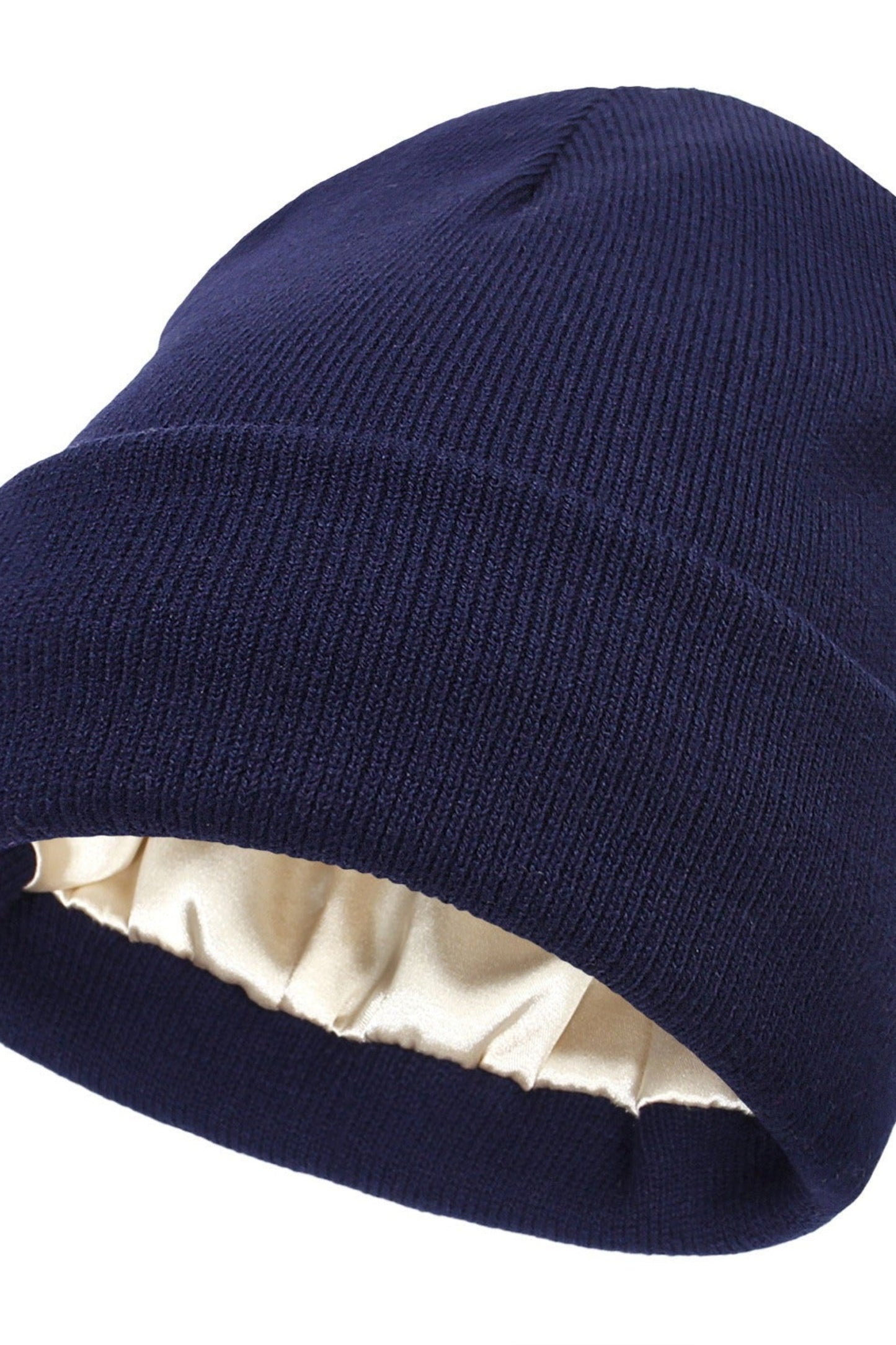 bonnet bleu marine doublé satin chaud et élégant