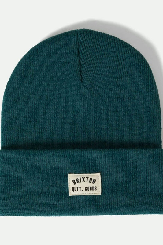 Bonnet pecheur sarcelle en maille cotele avec revers chaud et ajustable