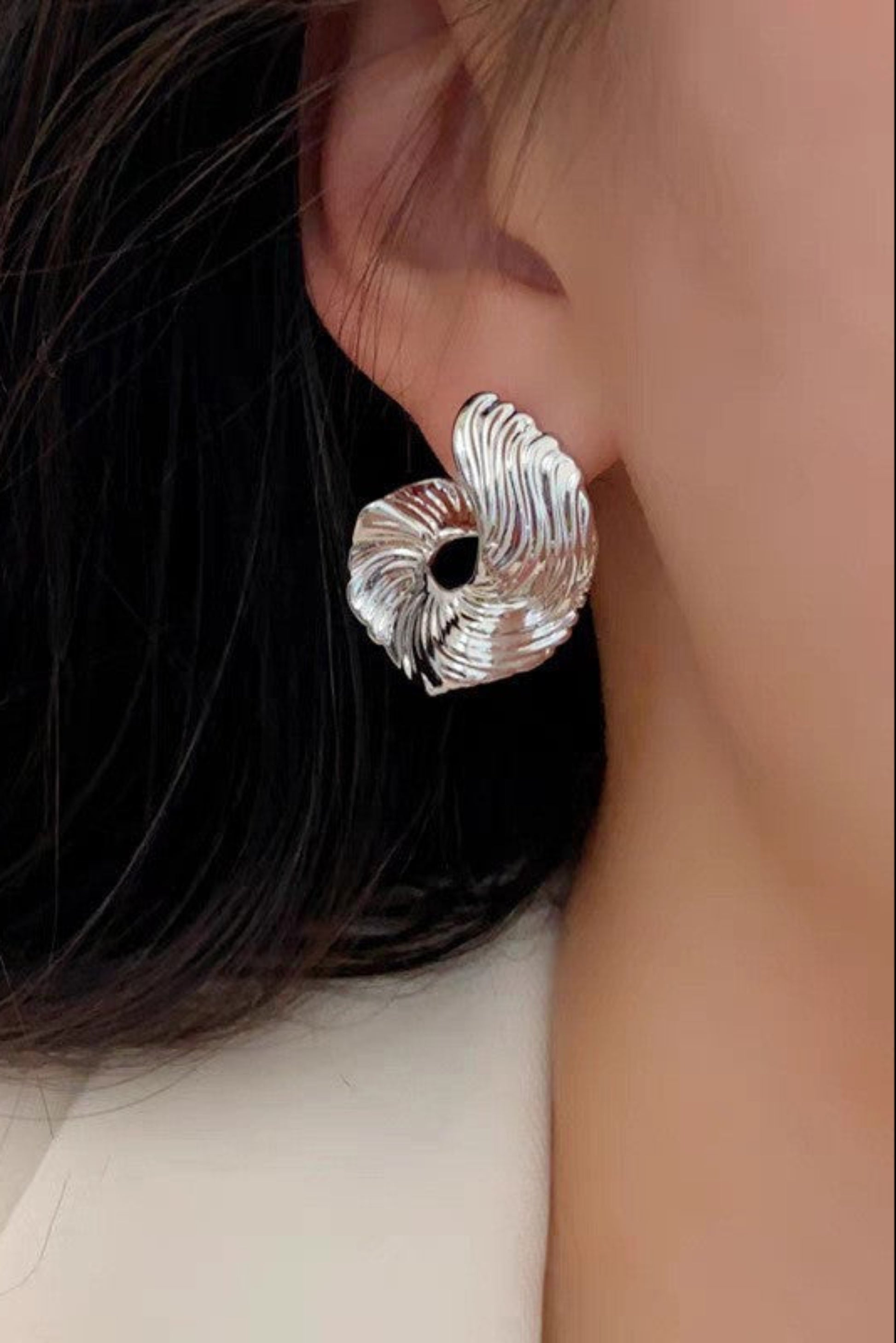 Boucles d oreilles retro en acier inoxydable finition argent brillante