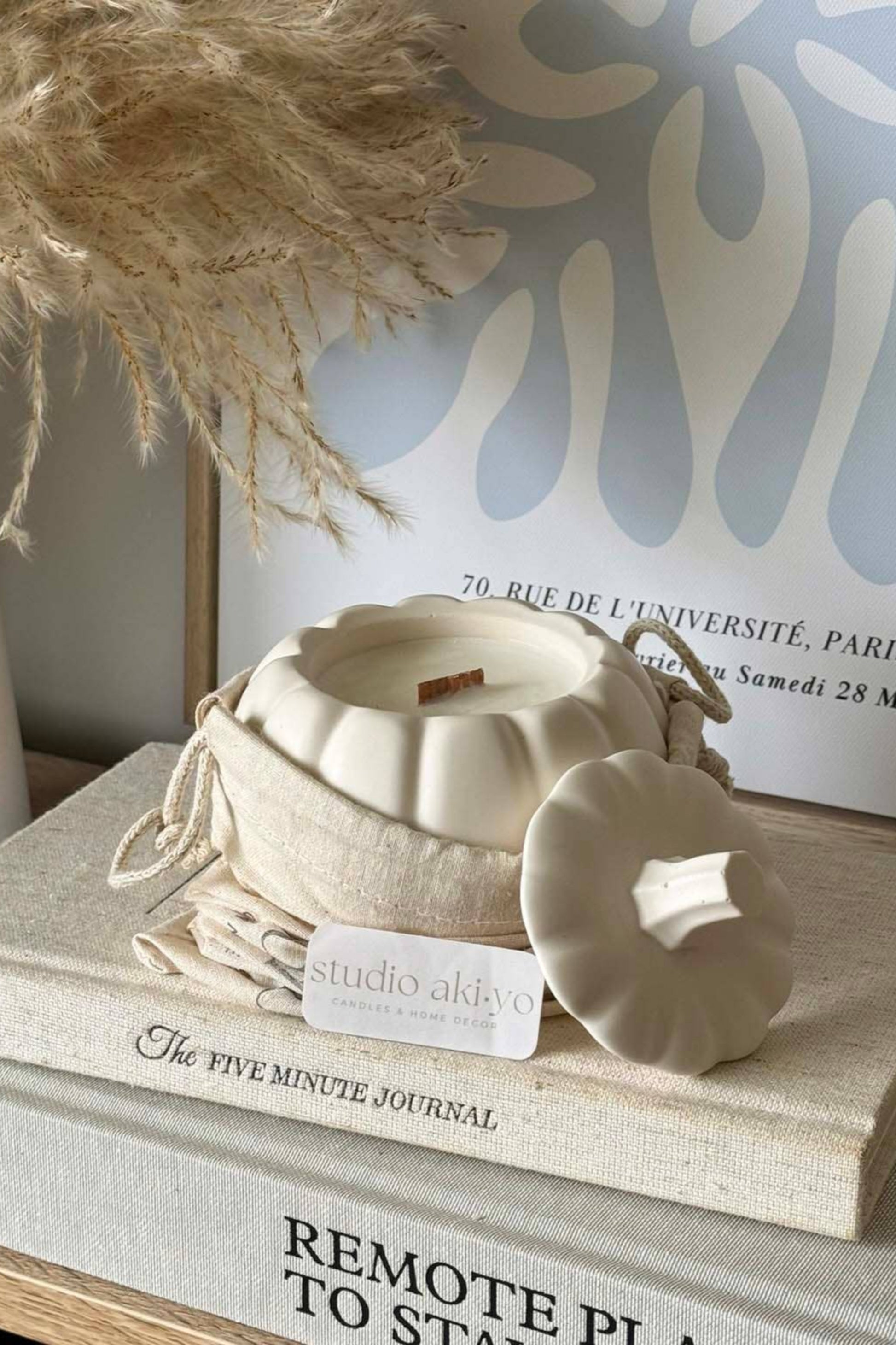 Bougie décorative automne avec pot citrouille blanc
