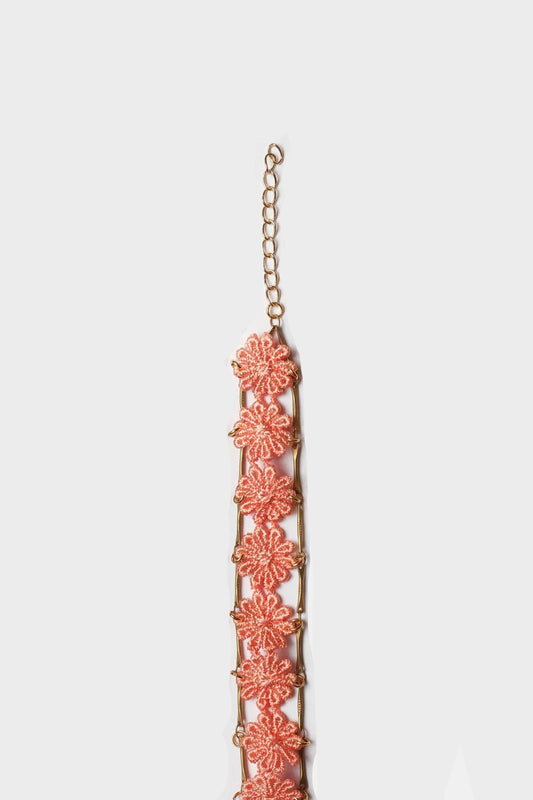 Amalfi Corail Bracelet - Chaîne en laiton et fleurs brodées