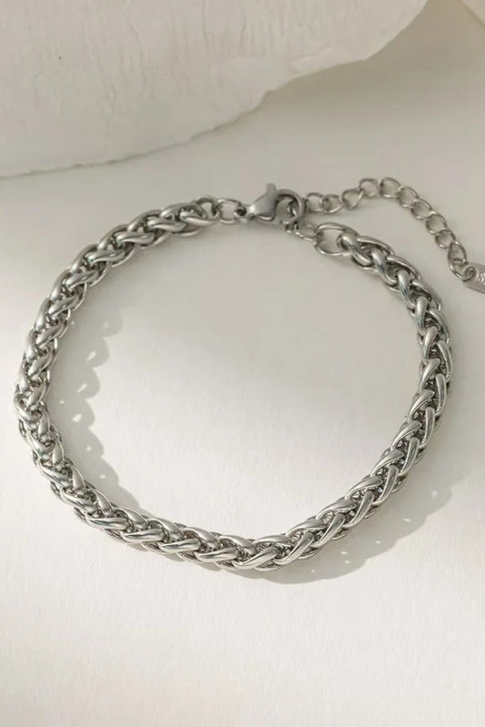 Bracelet Épis Argent en acier inoxydable – maillons entremêlés style épis, finition argentée brillante
