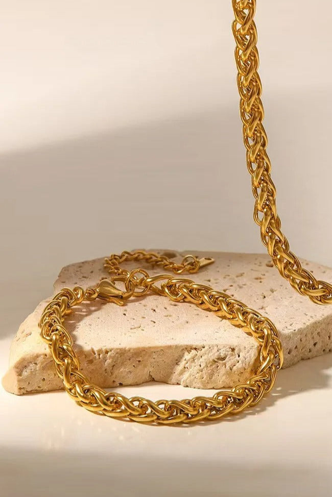 Bracelet Épis Or en acier inoxydable plaqué or  – design en maillons tressés style épis