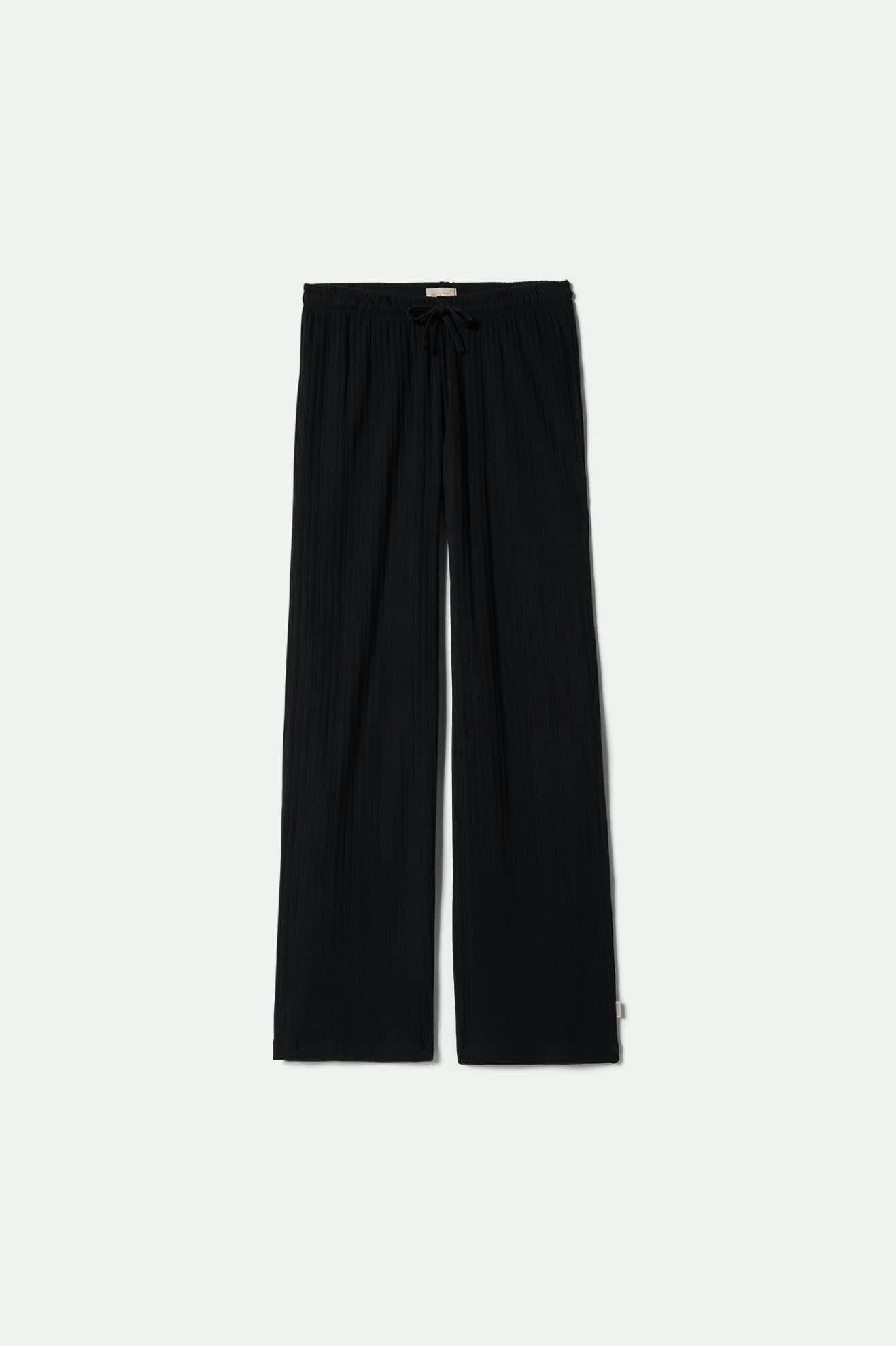 Pantalon pointelle noir Brixton à plat – coupe ample et fluide