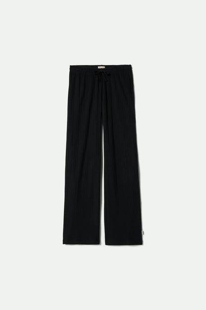 Pantalon pointelle noir Brixton à plat – coupe ample et fluide