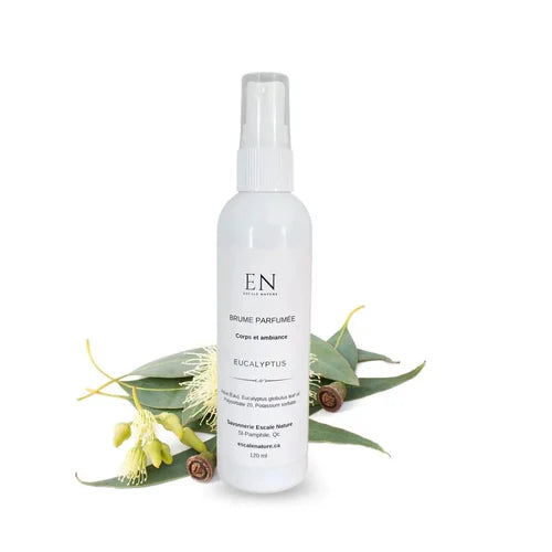 Brume parfumée naturelle eucalyptus sans alcool pour le corps et l’ambiance – flacon blanc 120 ml


