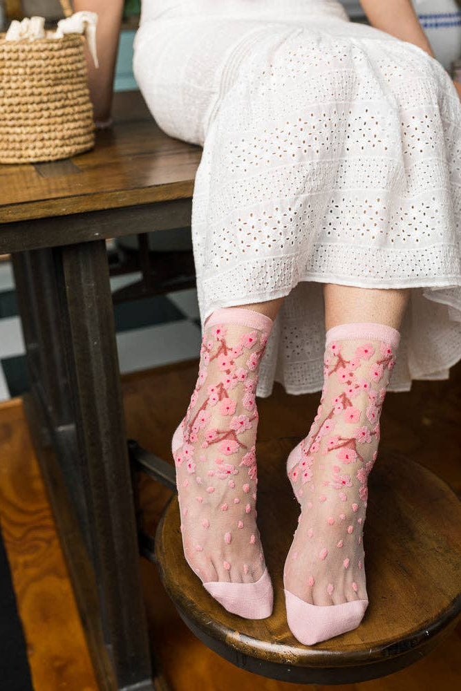 Cherry Blossom - Chaussettes transparentes résistantes ultra tendances