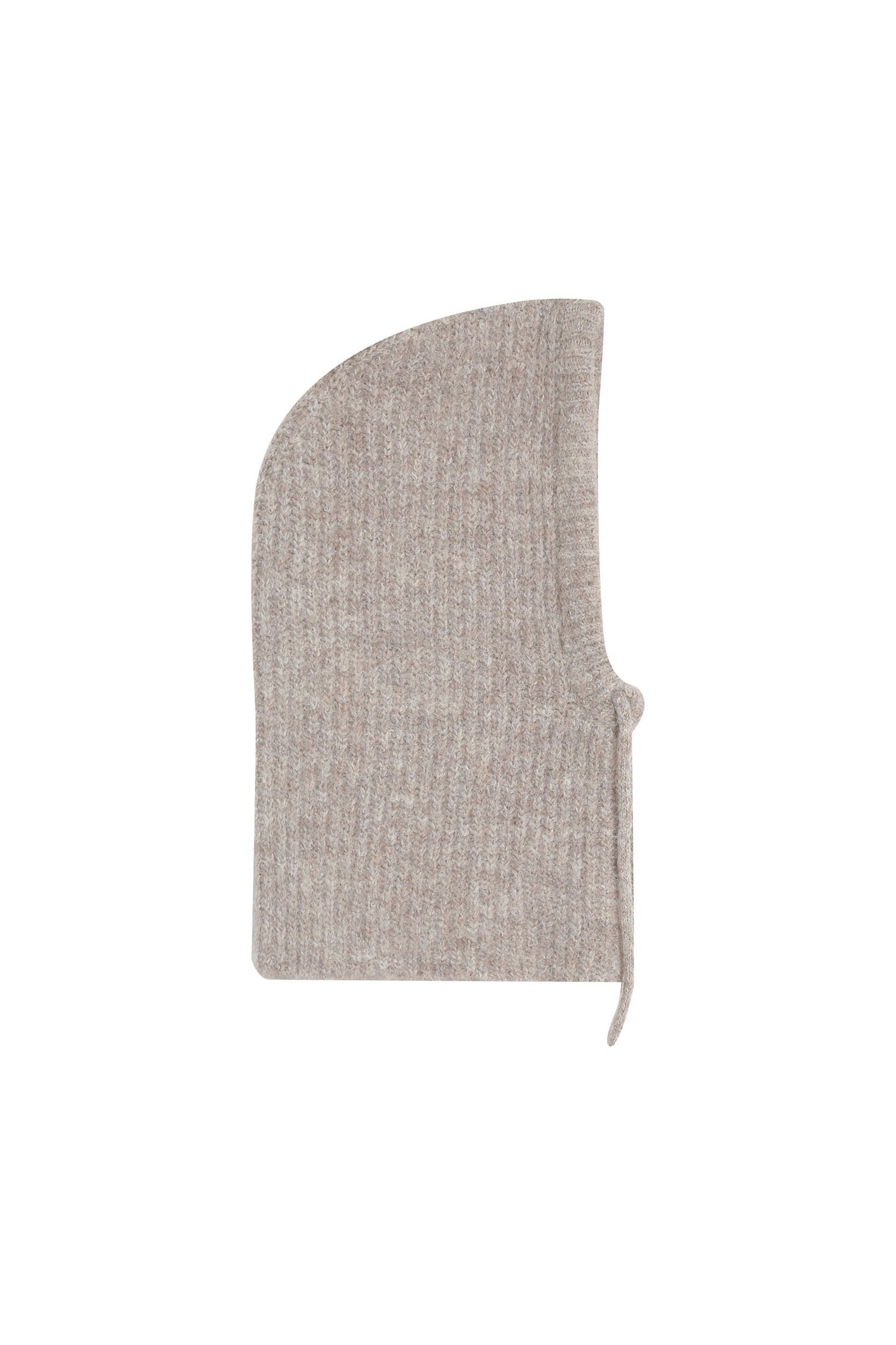 Capuche Roma taupe montrée de côté – maille épaisse et détail des cordons.