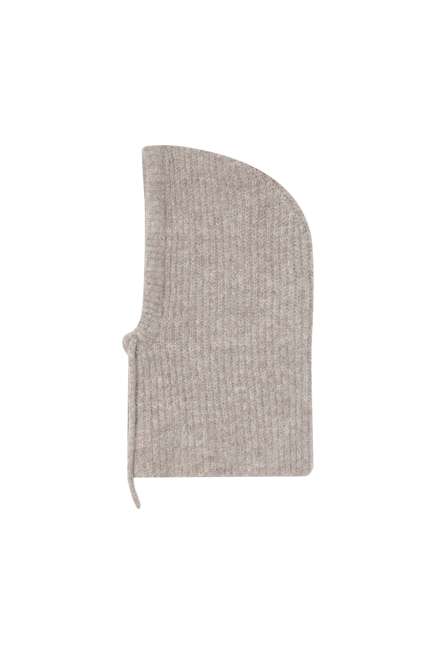 Capuche Roma taupe montrée de côté – maille épaisse et détail des cordons.