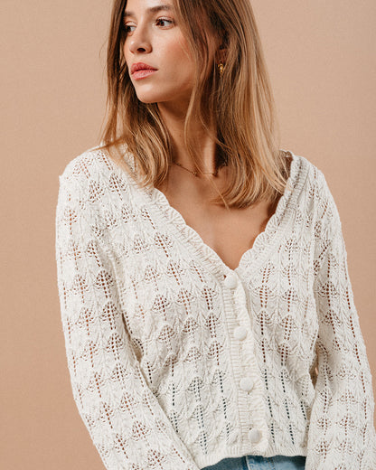 Maeva Ecru - Cardigan en crochet