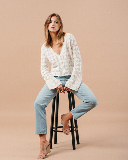 Maeva Ecru - Cardigan en crochet