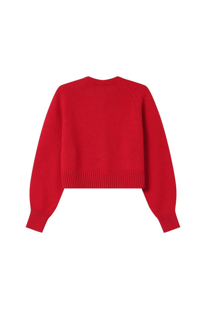 Vue arrière du cardigan Sanders rouge - maille douce et finitions côtelées