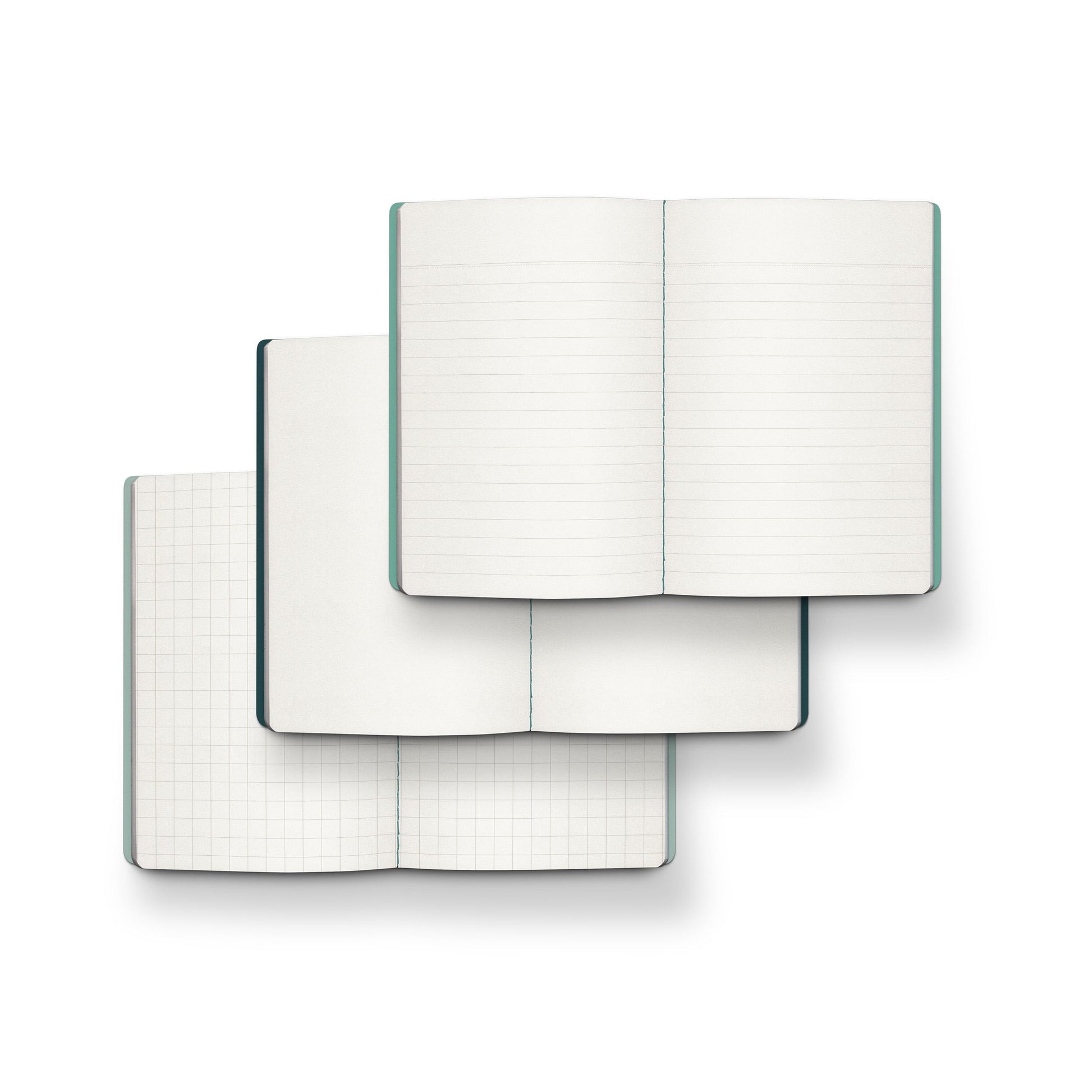 Carnets Esprits de la Forêt ouverts – pages lignées, quadrillées et blanches