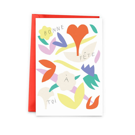Carte Bonne Fête à Toi – design floral coloré sur fond blanc, format 11 x 13 cm
